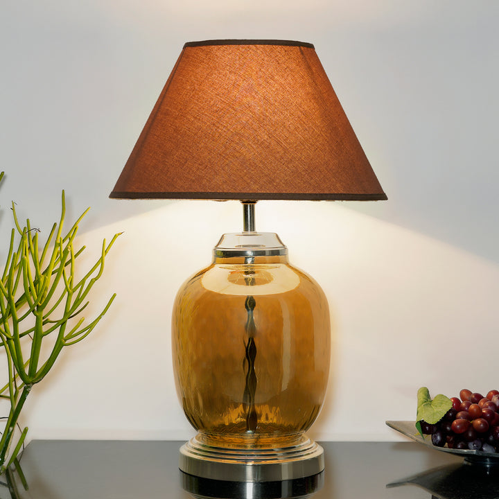 ESAROSA Smoke and Nickel Finish Table Lamp With Cotton Shade
