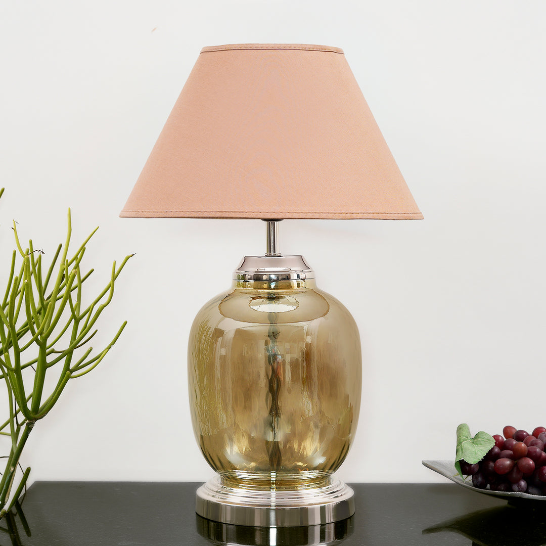 ESAROSA Smoke and Nickel Finish Table Lamp With Cotton Shade
