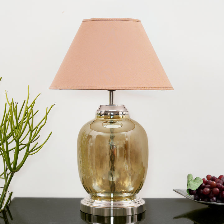 ESAROSA Smoke and Nickel Finish Table Lamp With Cotton Shade