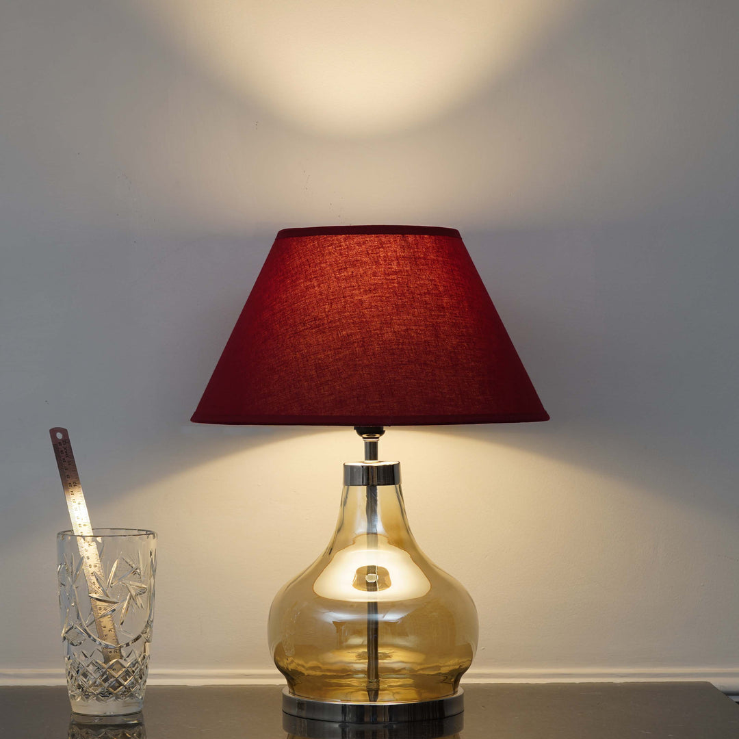 INGRAM Smoke Glass and Metal Table Lamp With Beige Cotton Shade