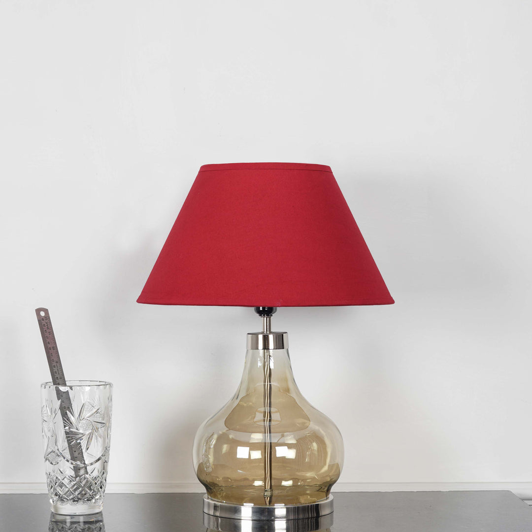 INGRAM Smoke Glass and Metal Table Lamp With Beige Cotton Shade