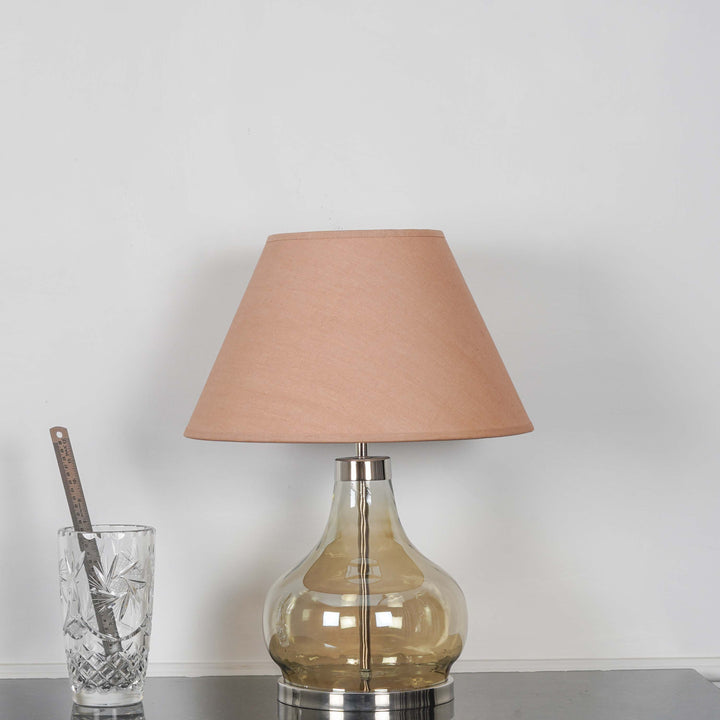 INGRAM Smoke Glass and Metal Table Lamp With Beige Cotton Shade
