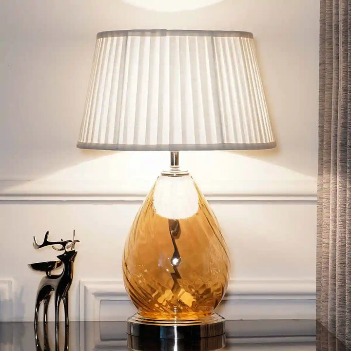 Decade Glass and Metal Table Lamp With White Cotton Shade