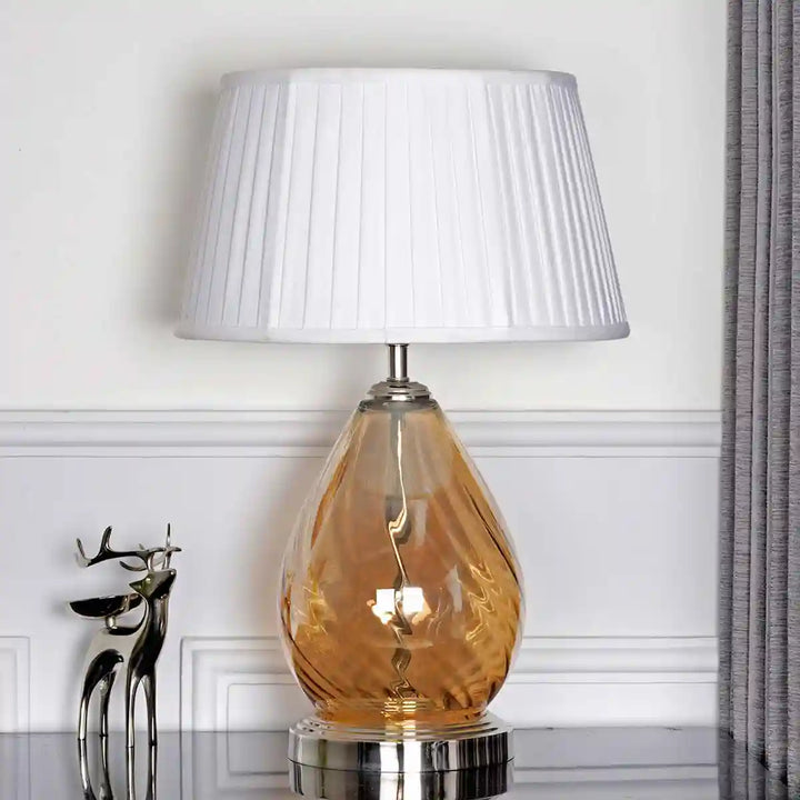 Decade Glass and Metal Table Lamp With White Cotton Shade