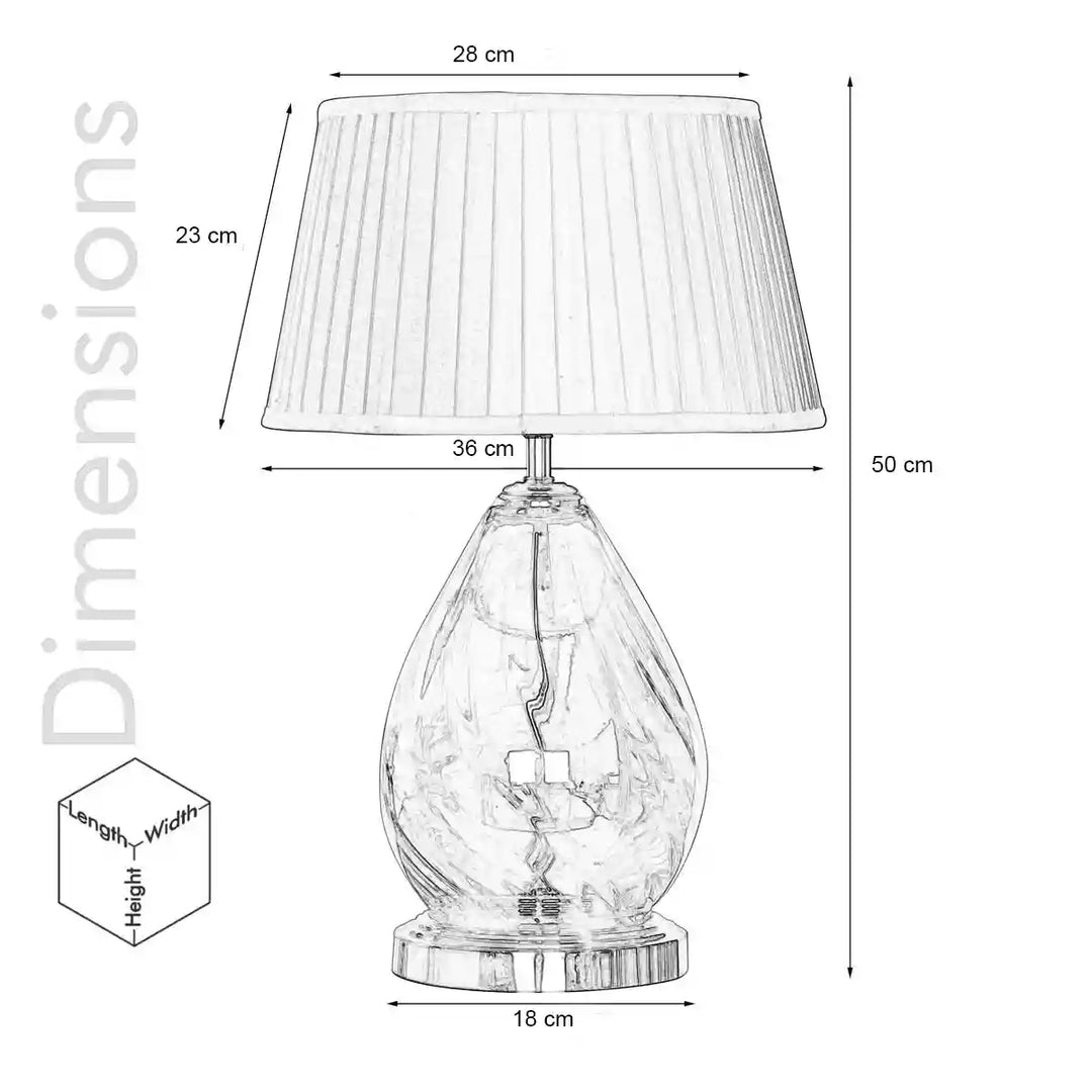 Decade Glass and Metal Table Lamp With White Cotton Shade