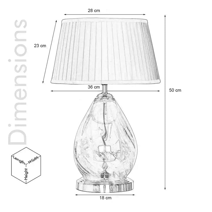 Decade Glass and Metal Table Lamp With White Cotton Shade