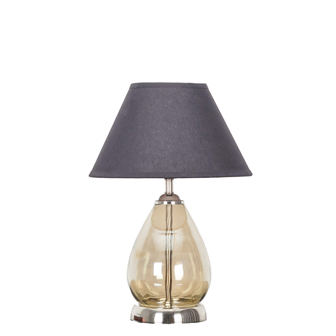 DECADE Smoke Glass and Nickel Finish Metal Table Lamp With Beige Cotton Shade