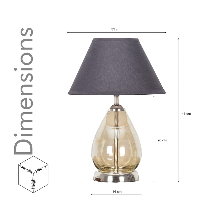 DECADE Smoke Glass and Nickel Finish Metal Table Lamp With Beige Cotton Shade