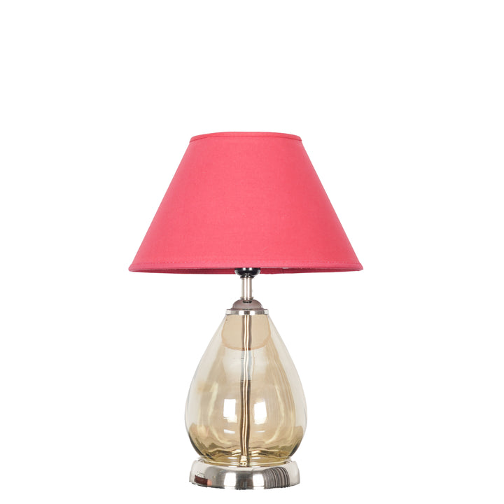 DECADE Smoke Glass and Nickel Finish Metal Table Lamp With Beige Cotton Shade