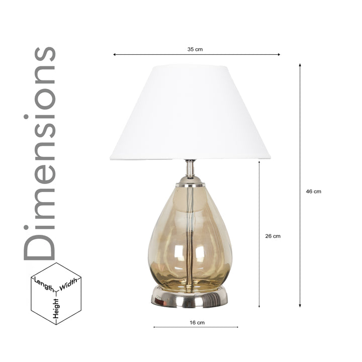 DECADE Smoke Glass and Nickel Finish Metal Table Lamp With Beige Cotton Shade
