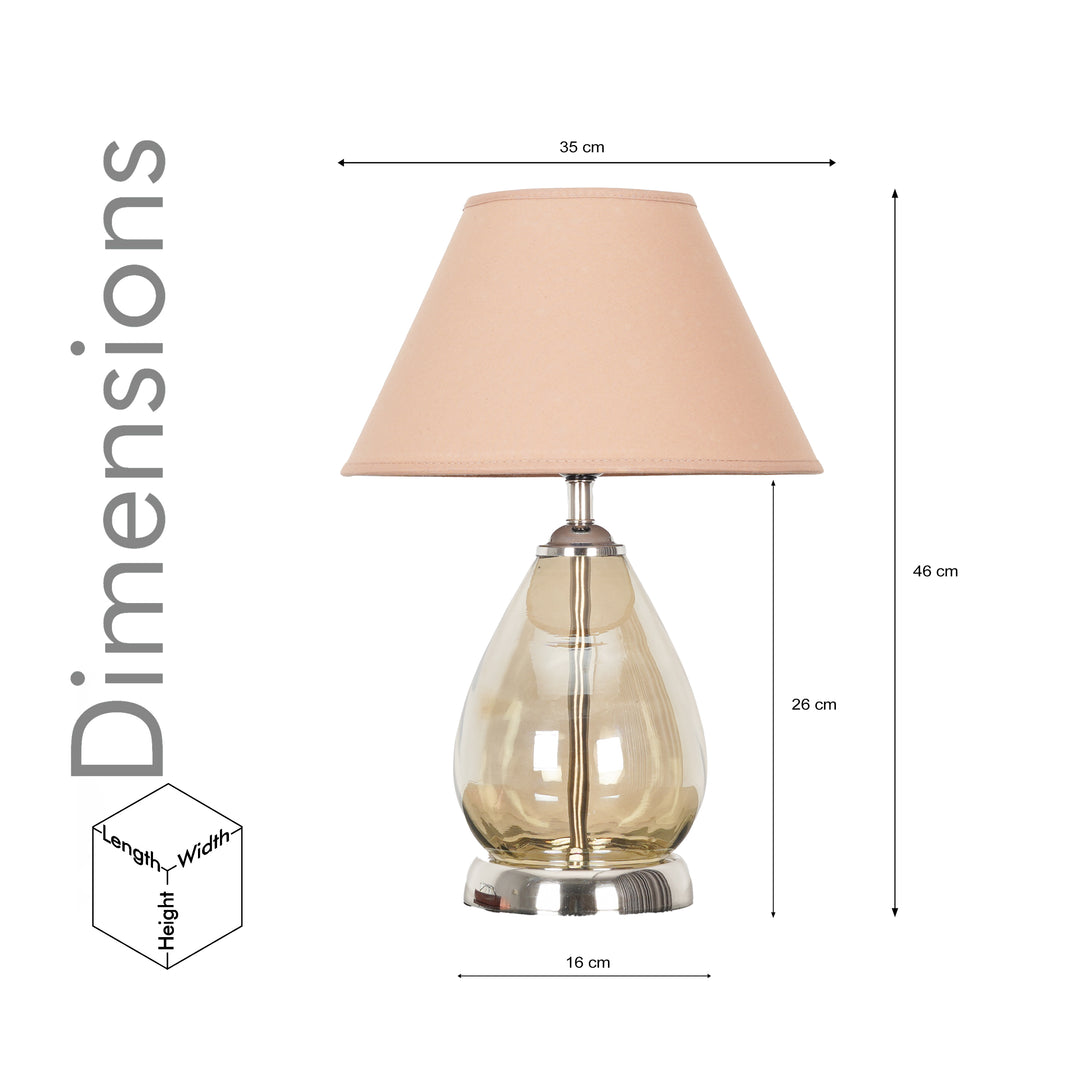 DECADE Smoke Glass and Nickel Finish Metal Table Lamp With Beige Cotton Shade