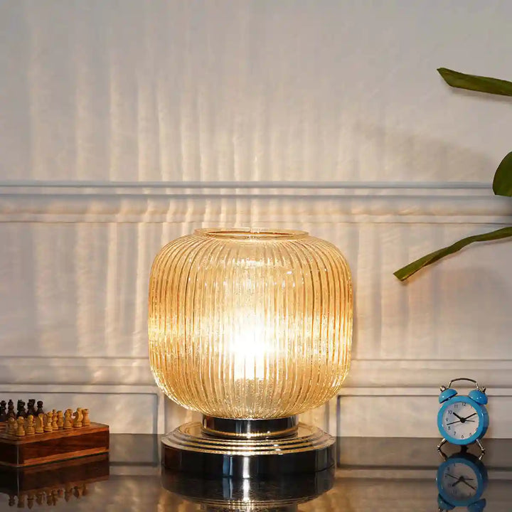 Maloto Amber Glass And Chrome Metal Table Lamp