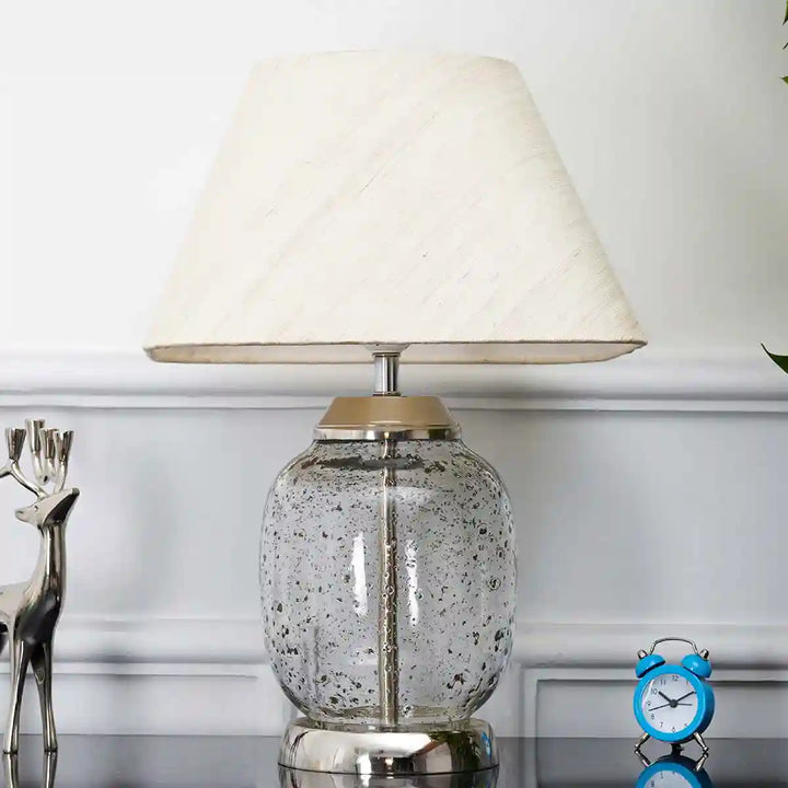 Secret Glass and Metal Tabel Lamp With Off White Linen Shade