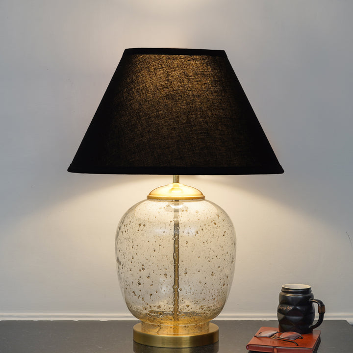 SECRET Water Droplets On Glass and Brass Finish Metal Large Table Lamp With Beige Cotton Shade