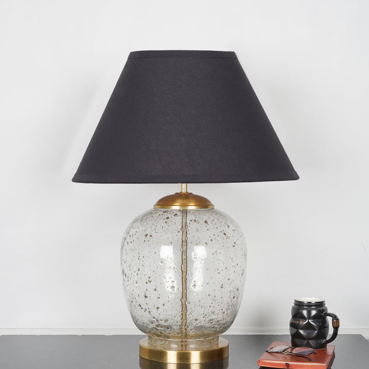 SECRET Water Droplets On Glass and Brass Finish Metal Large Table Lamp With Beige Cotton Shade