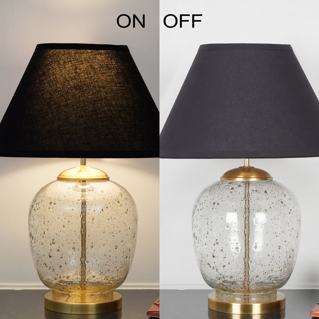 SECRET Water Droplets On Glass and Brass Finish Metal Large Table Lamp With Beige Cotton Shade