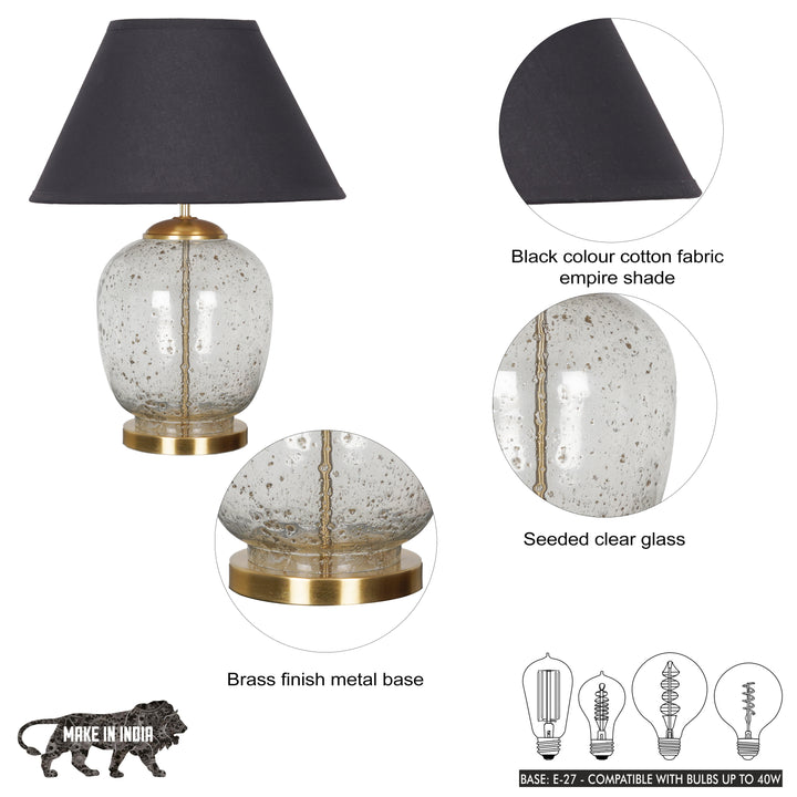 SECRET Water Droplets On Glass and Brass Finish Metal Large Table Lamp With Beige Cotton Shade
