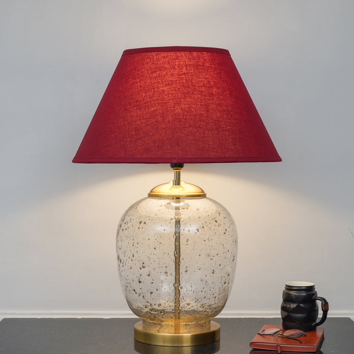 SECRET Water Droplets On Glass and Brass Finish Metal Large Table Lamp With Beige Cotton Shade