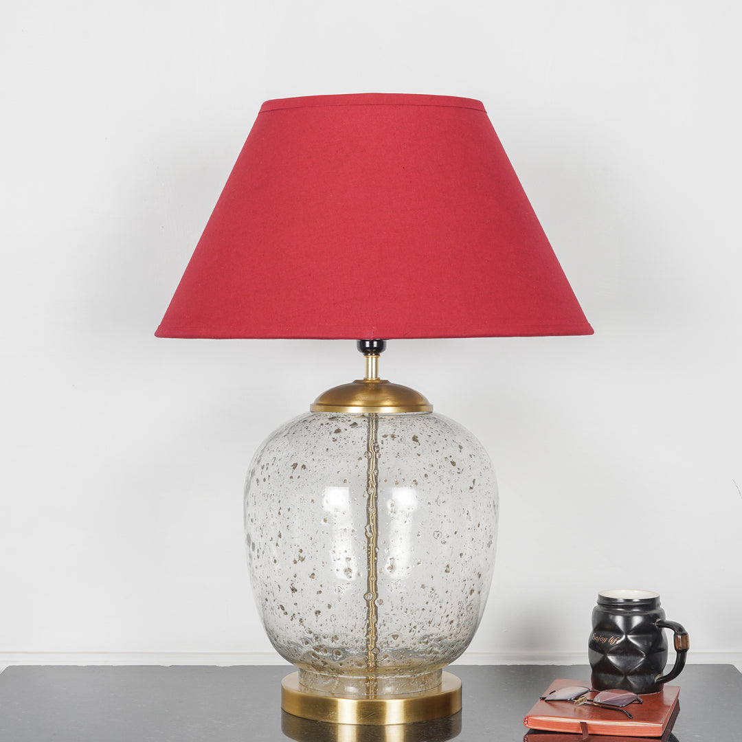 SECRET Water Droplets On Glass and Brass Finish Metal Large Table Lamp With Beige Cotton Shade