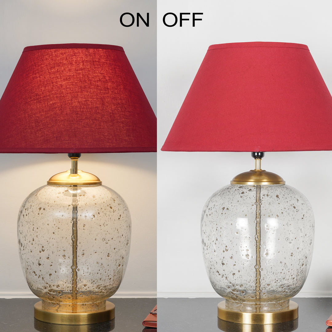 SECRET Water Droplets On Glass and Brass Finish Metal Large Table Lamp With Beige Cotton Shade