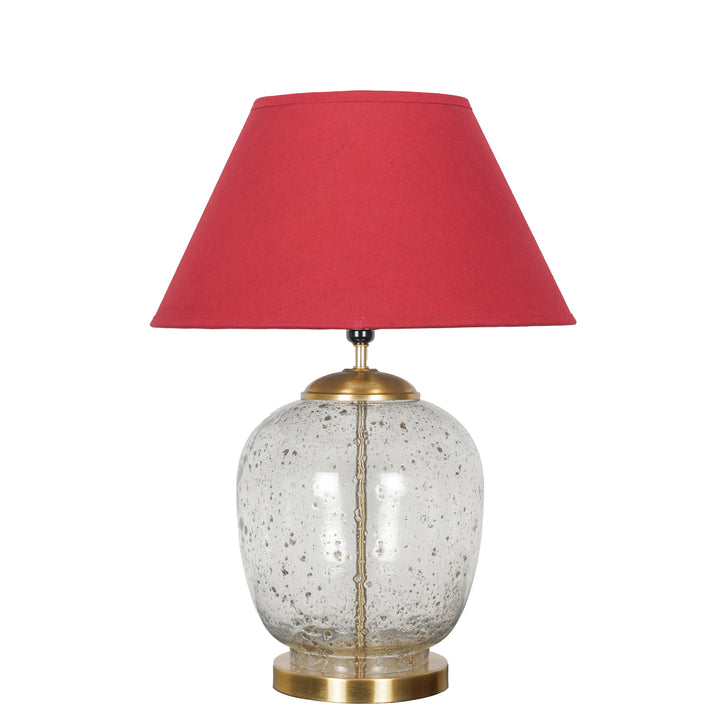 SECRET Water Droplets On Glass and Brass Finish Metal Large Table Lamp With Beige Cotton Shade