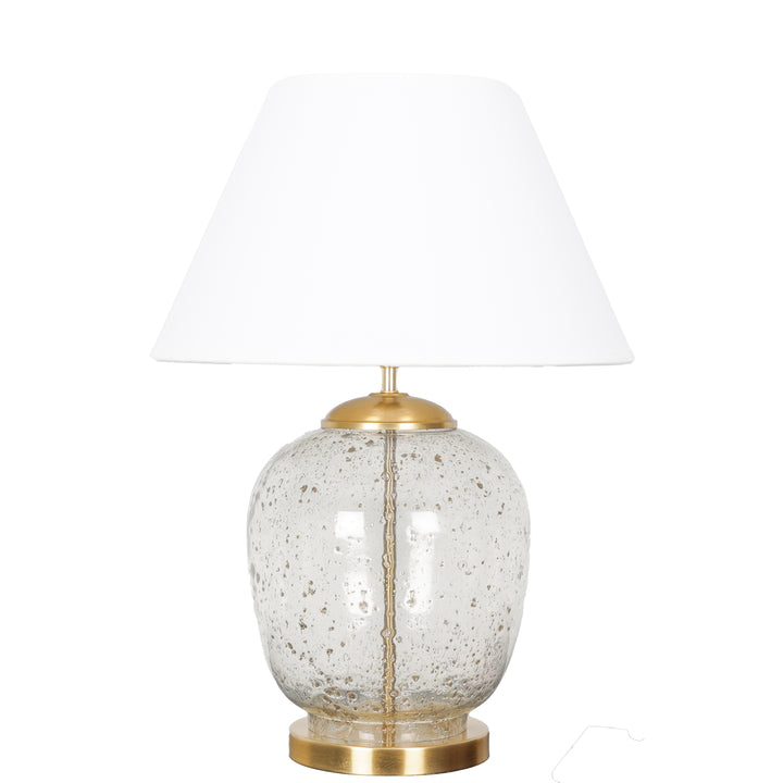 SECRET Water Droplets On Glass and Brass Finish Metal Large Table Lamp With Beige Cotton Shade