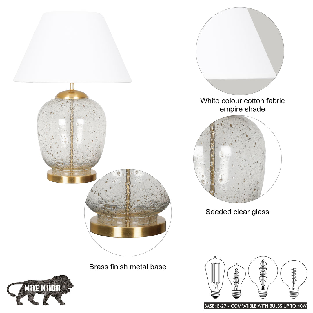 SECRET Water Droplets On Glass and Brass Finish Metal Large Table Lamp With Beige Cotton Shade
