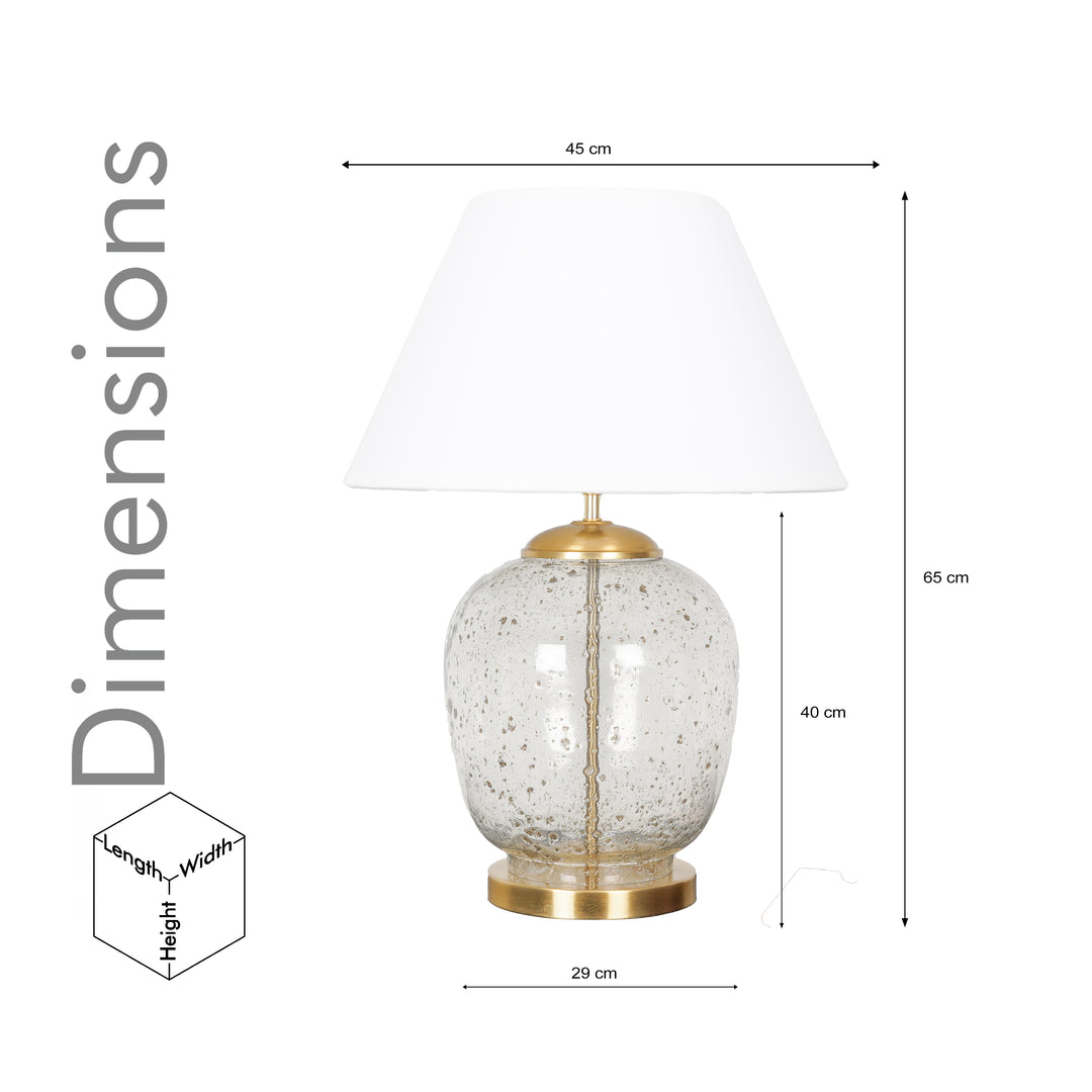 SECRET Water Droplets On Glass and Brass Finish Metal Large Table Lamp With Beige Cotton Shade