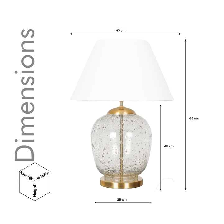 SECRET Water Droplets On Glass and Brass Finish Metal Large Table Lamp With Beige Cotton Shade