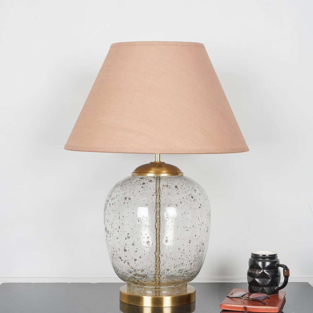 SECRET Water Droplets On Glass and Brass Finish Metal Large Table Lamp With Beige Cotton Shade