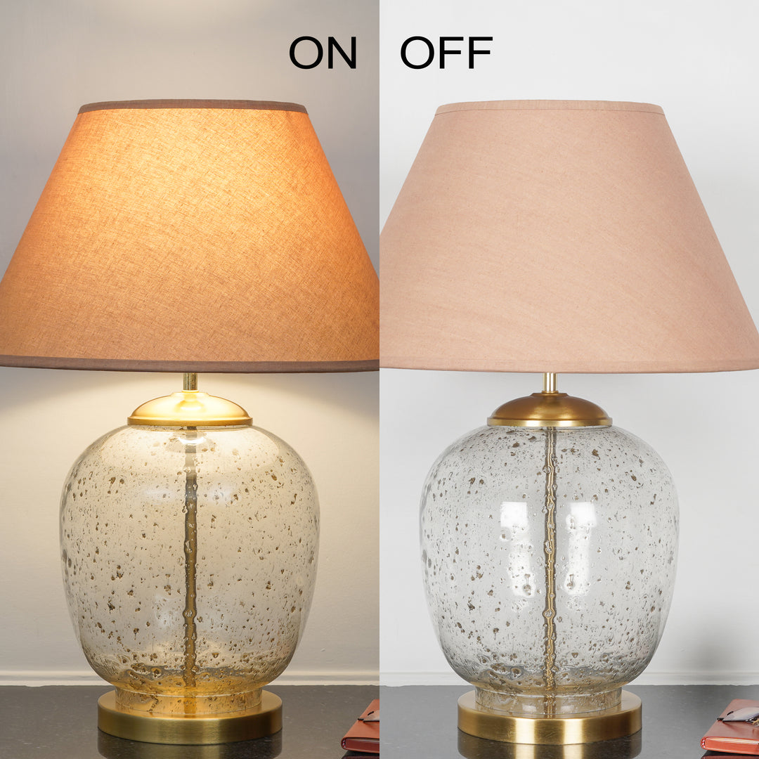 SECRET Water Droplets On Glass and Brass Finish Metal Large Table Lamp With Beige Cotton Shade