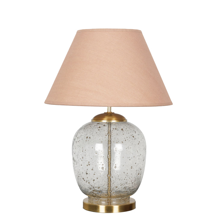 SECRET Water Droplets On Glass and Brass Finish Metal Large Table Lamp With Beige Cotton Shade
