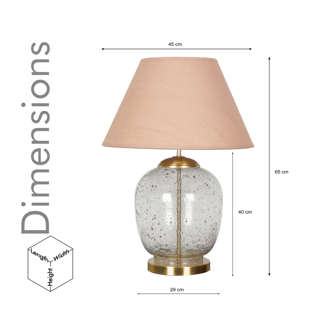 SECRET Water Droplets On Glass and Brass Finish Metal Large Table Lamp With Beige Cotton Shade