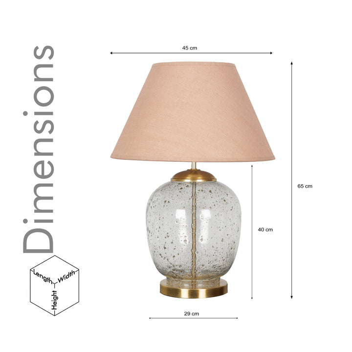 SECRET Water Droplets On Glass and Brass Finish Metal Large Table Lamp With Beige Cotton Shade