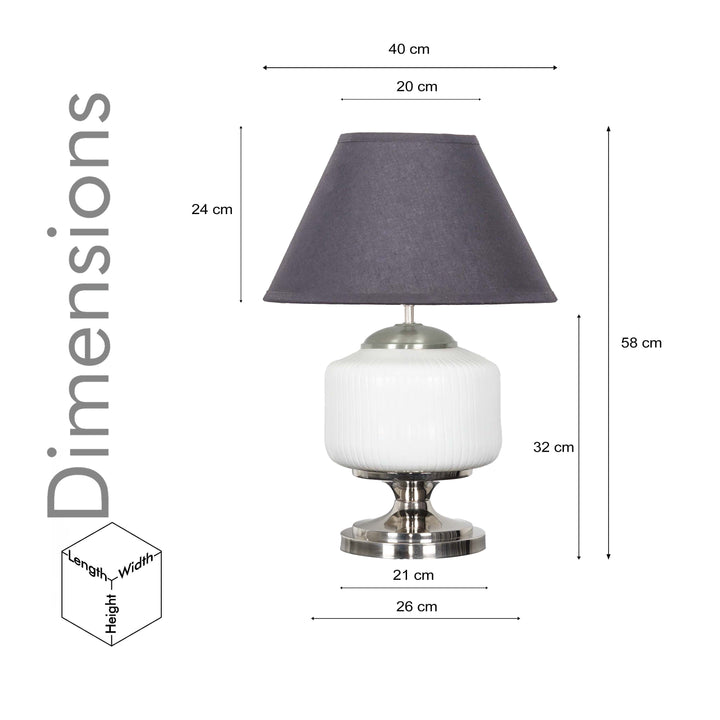 RAMZI Chrome Finish Metal And Frosted White Glass Table Lamp With Beige Cotton Shade