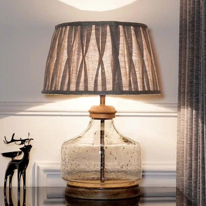 Tuscan Glass and Wood Table Lamp With Natural Linen Shade