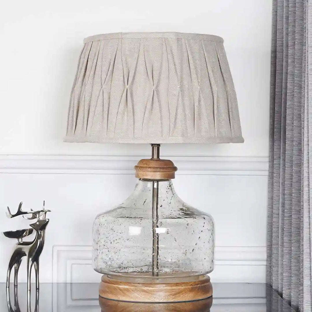 Tuscan Glass and Wood Table Lamp With Natural Linen Shade