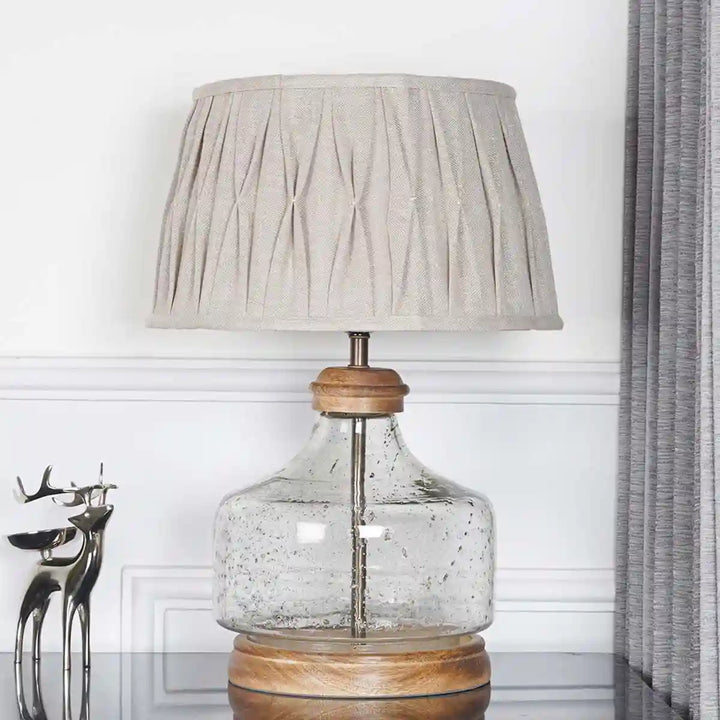 Tuscan Glass and Wood Table Lamp With Natural Linen Shade