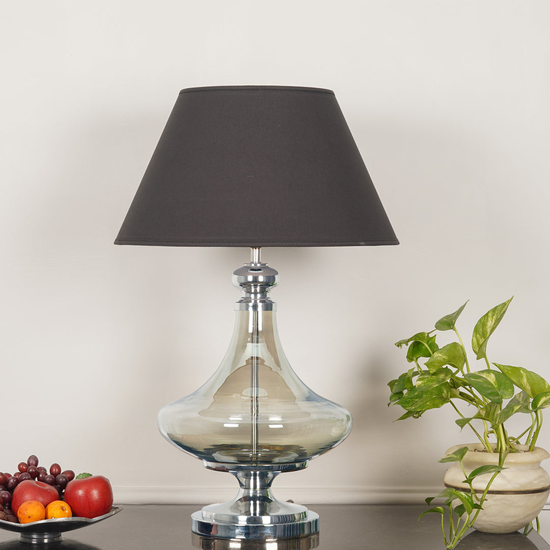 DELICEA Smoke Glass and Chrome Finish Metal Table Lamp With Black Cotton Shade
