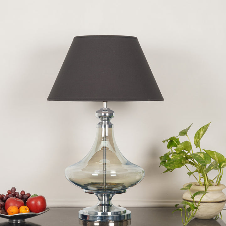 DELICEA Smoke Glass and Chrome Finish Metal Table Lamp With Black Cotton Shade