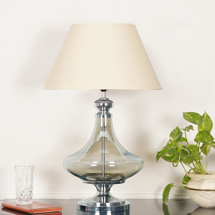 DELICEA Smoke Glass and Chrome Finish Metal Table Lamp With Black Cotton Shade