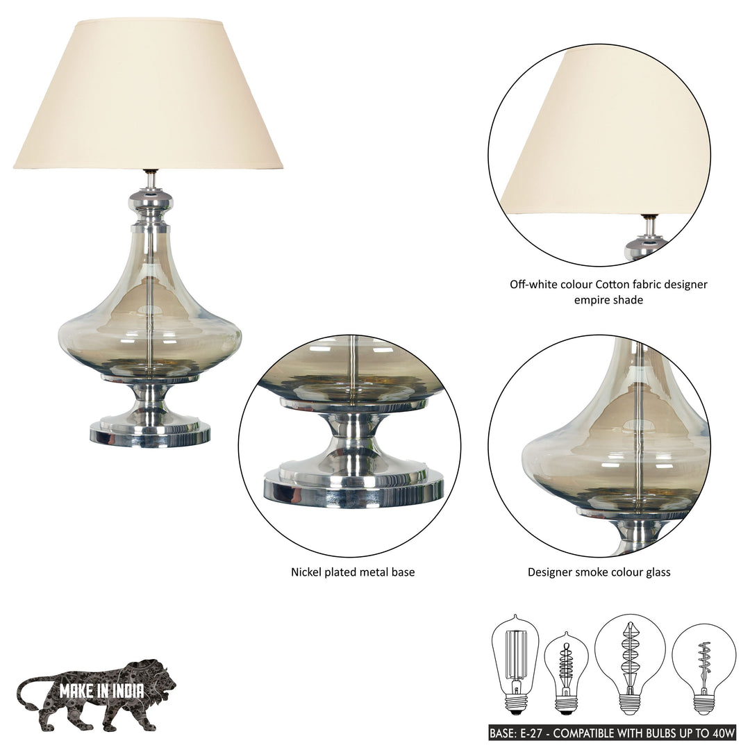 DELICEA Smoke Glass and Chrome Finish Metal Table Lamp With Black Cotton Shade