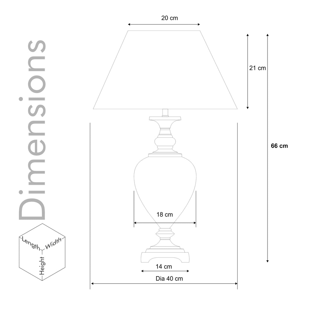 HINTON Amber Glass and Nickel Finish Metal Table Lamp With Cotton Shade