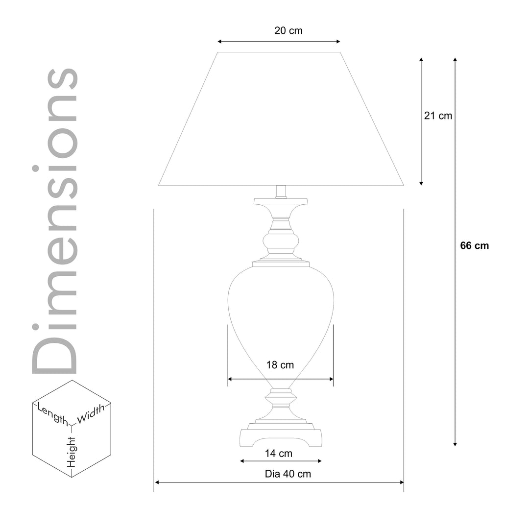 HINTON Amber Glass and Nickel Finish Metal Table Lamp With Cotton Shade
