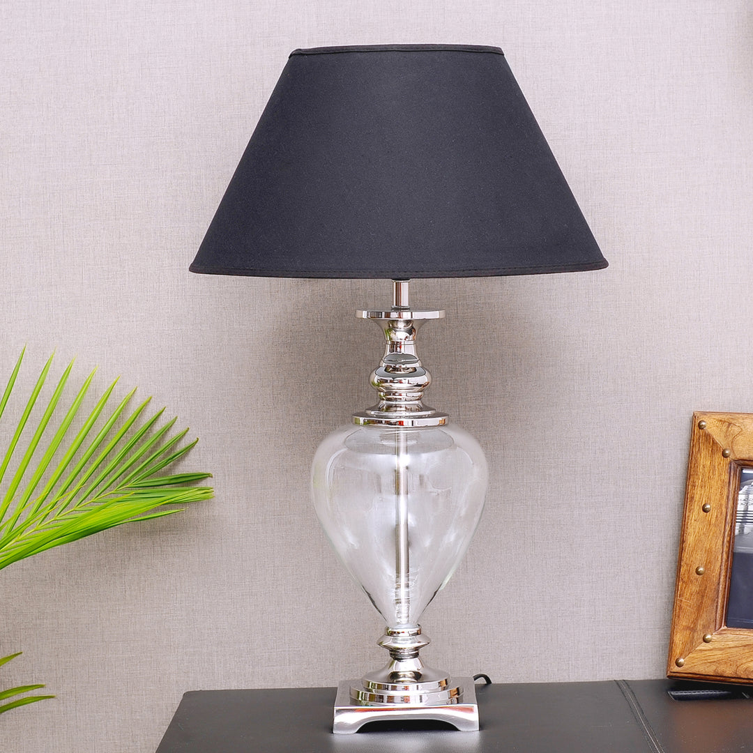 HINTON Clear Glass and Nickel Finish Metal Table Lamp With Cotton Shade