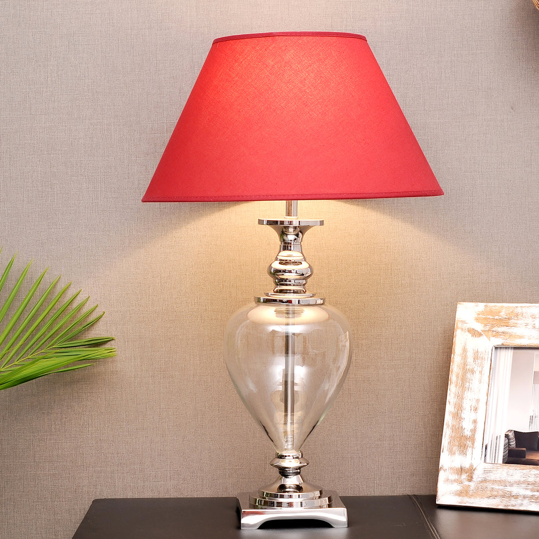 HINTON Clear Glass and Nickel Finish Metal Table Lamp With Cotton Shade