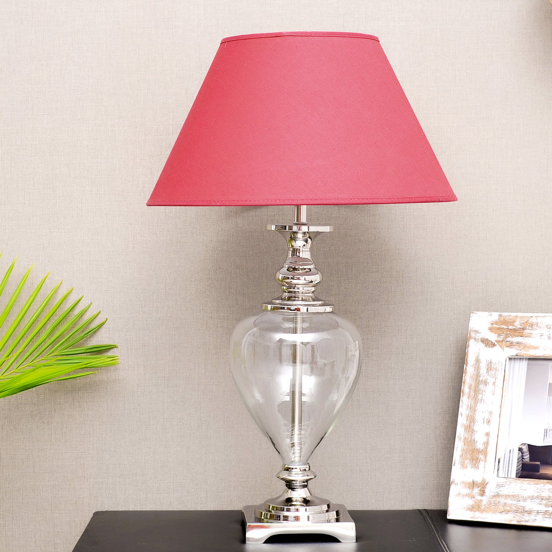 HINTON Clear Glass and Nickel Finish Metal Table Lamp With Cotton Shade