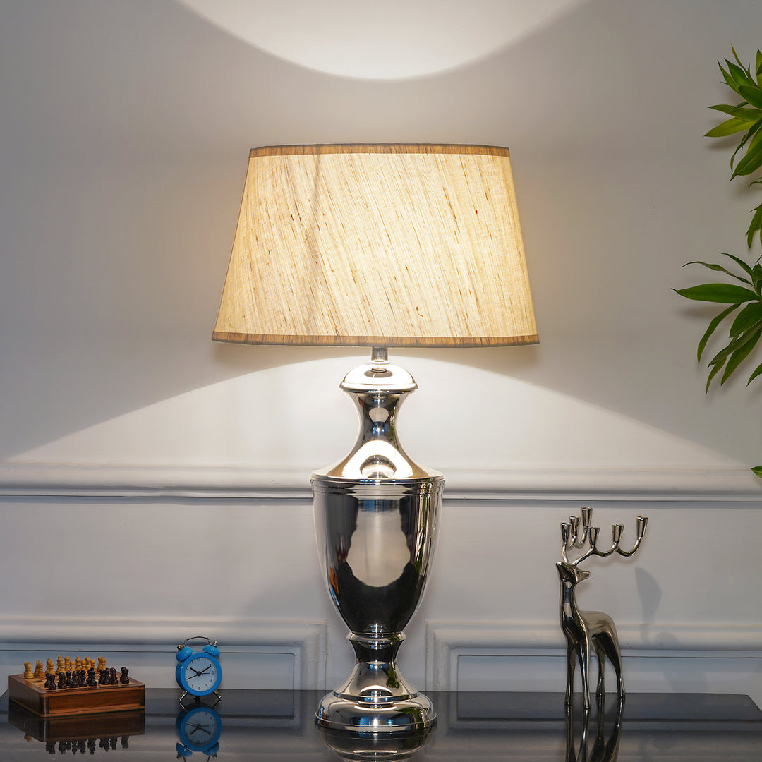 EMLYN Chrome Finish Metal Table Lamp With Cotton Shade