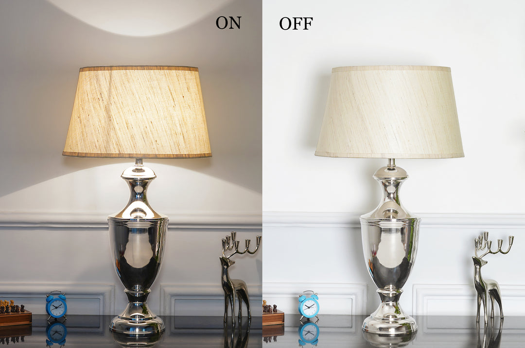 EMLYN Chrome Finish Metal Table Lamp With Cotton Shade