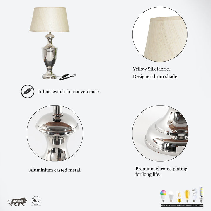 EMLYN Chrome Finish Metal Table Lamp With Cotton Shade